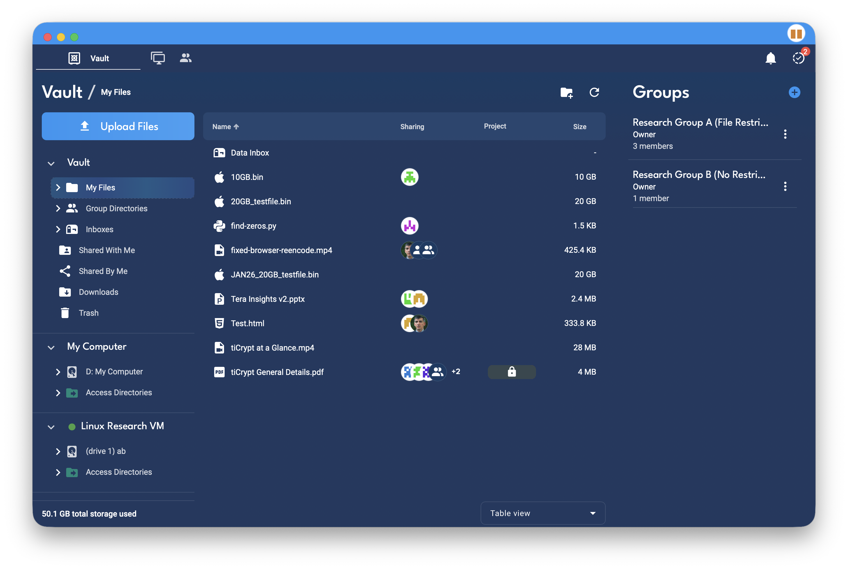 tiCrypt Vault -- dark mode