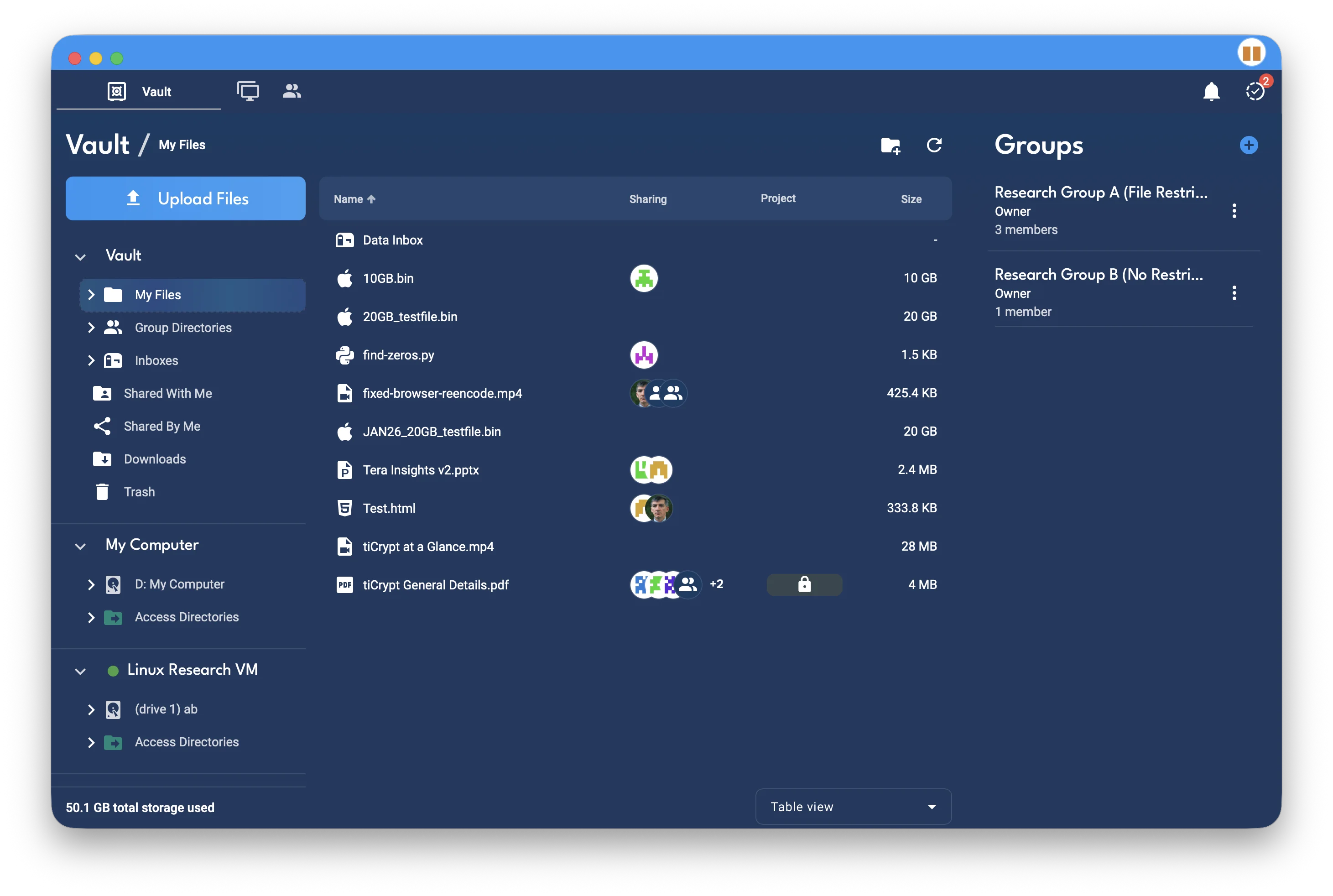 tiCrypt Vault -- dark mode